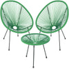 Set Patio in Polyrattan con 2Sedie Tavolino per Giardino Interno Esterno Moderno Verde