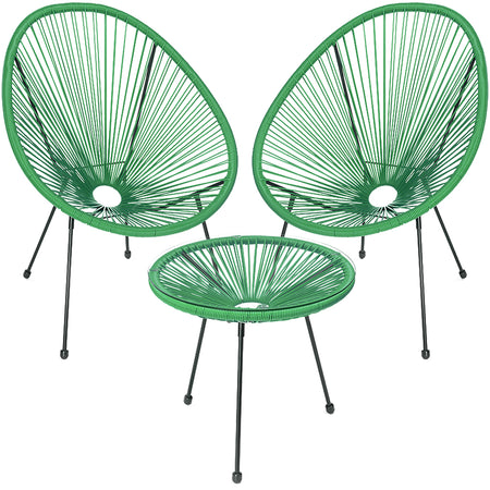 Set Patio in Polyrattan con 2Sedie Tavolino per Giardino Interno Esterno Moderno Verde