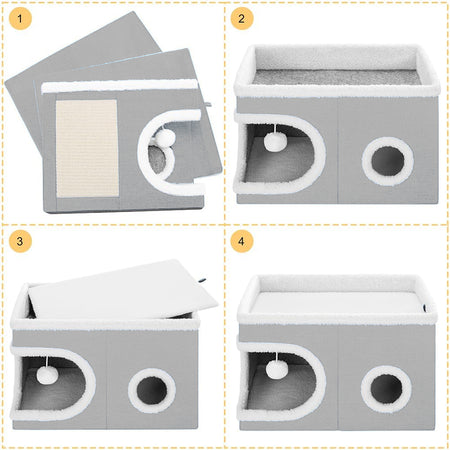 Cuccia per Gatti Tiragraffi Casetta Animale 58x42x33 cm Cuscino e Base Antiscivolo
