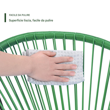 Set Patio in Polyrattan con 2Sedie Tavolino per Giardino Interno Esterno Moderno Verde