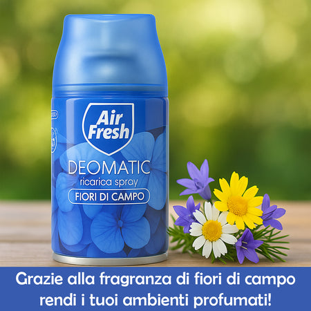 Air Fresh Deomatic Ricariche Profumatore Ambiente 6x250ml Spray Fiori di Campo Antiodore