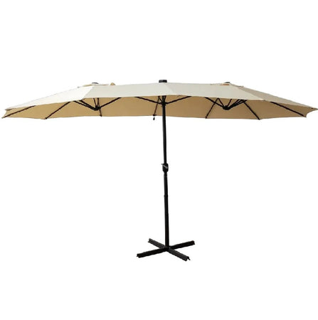 Ombrellone Doppio da Giardino 4.45x2.7m Manovella Copertura Beige UV Acciaio
