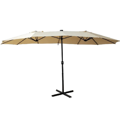 Ombrellone Doppio da Giardino 4.45x2.7m Manovella Copertura Beige UV Acciaio