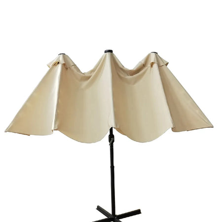 Ombrellone Doppio da Giardino 4.45x2.7m Manovella Copertura Beige UV Acciaio