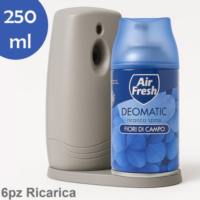Air Fresh Deomatic Ricariche Profumatore Ambiente 6x250ml Spray Fiori di Campo Antiodore