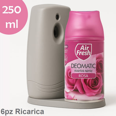 Air Fresh Deomatic Ricariche Profumatore Ambiente 6x250ml Spray Rosa Antiodore