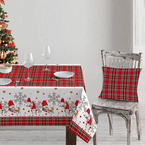 Tovaglia Natalizia In Stampa Digitale Fantasia Tartan Babbo Natale Renne 6 Posti