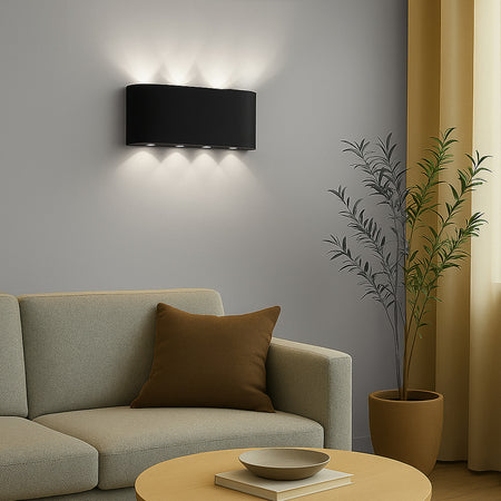Applique da Muro LED 8 Luci Bianco Freddo Esterno Interno Alluminio 22x8x4 cm Nero