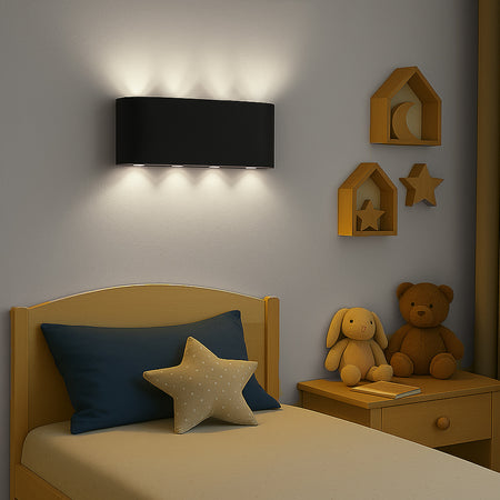 Applique da Muro LED 8 Luci Bianco Freddo Esterno Interno Alluminio 22x8x4 cm Nero