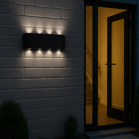 Applique da Muro LED 8 Luci Bianco Freddo Esterno Interno Alluminio 22x8x4 cm Nero