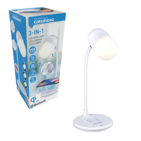 Grundig Lampada da Scrivania LED 3 in 1 Altoparlante Bluetooth Ricarica Wireless