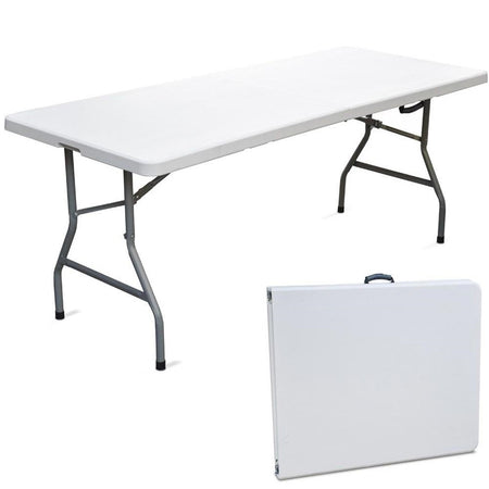 Tavolo Pieghevole in Resina HDPE 180x70 H74cm Richiudibile Salvaspazio Bianco