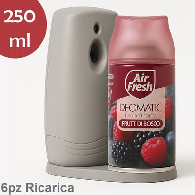 Air Fresh Deomatic Ricariche Profumatore Ambiente 6x250ml Spray Fiori di Bosco Antiodore