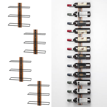 Set 4 Portabottiglie da Muro in Ferro e Legno Stile Industriale per vino da 750 ml