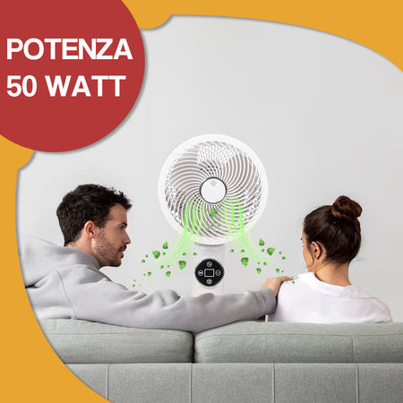 Ventilatore a Piantana Bianco 50W Telecomando 6 Velocità Timer Base Stabile