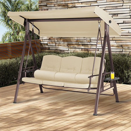 Dondolo Giardino 3Posti con Parasole Cuscini Vassoi Pieghevoli Struttura Robusta