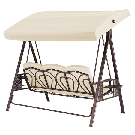 Dondolo Giardino 3Posti con Parasole Cuscini Vassoi Pieghevoli Struttura Robusta