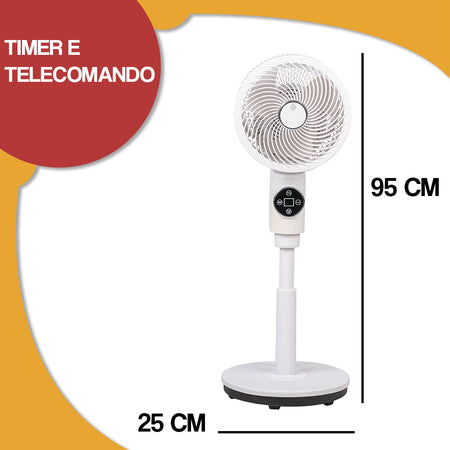 Ventilatore a Piantana Bianco 50W Telecomando 6 Velocità Timer Base Stabile