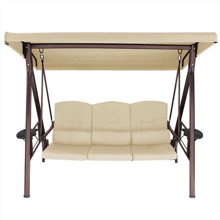 Dondolo Giardino 3Posti con Parasole Cuscini Vassoi Pieghevoli Struttura Robusta