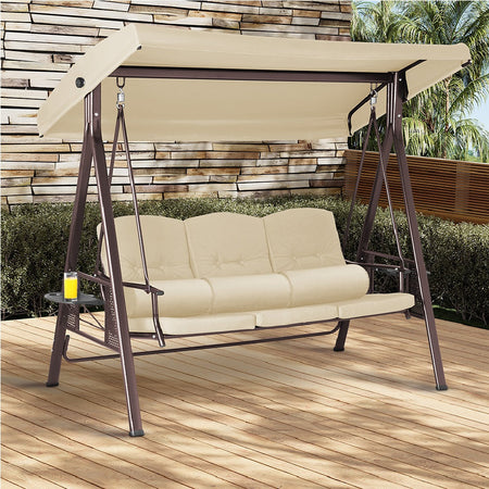 Dondolo Giardino 3Posti con Parasole Cuscini Vassoi Pieghevoli Struttura Robusta