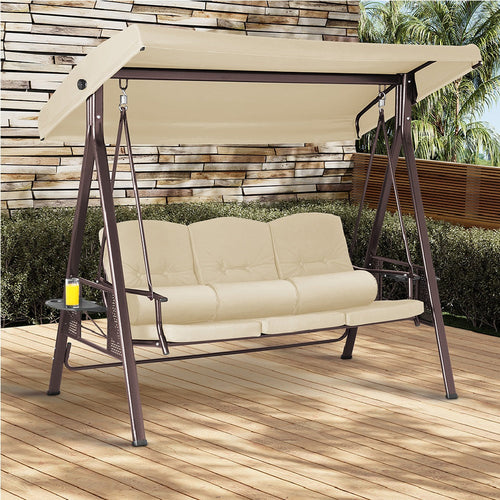 Dondolo Giardino 3Posti con Parasole Cuscini Vassoi Pieghevoli Struttura Robusta