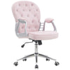Sedia da Ufficio Elegante in Velluto Rosa Poltrona Imbottita da Scrivania con 5Ruote