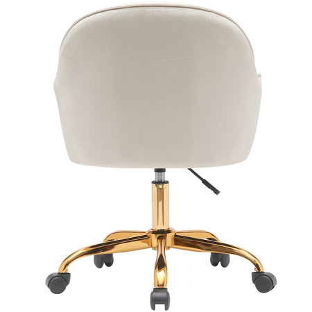 Sedia Poltrona Girevole Casa Ufficio in Velluto Crema e Metallo Oro 5 ruote Elegante