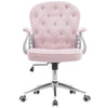 Sedia da Ufficio Elegante in Velluto Rosa Poltrona Imbottita da Scrivania con 5Ruote