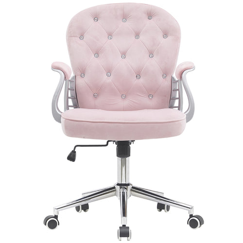Sedia da Ufficio Elegante in Velluto Rosa Poltrona Imbottita da Scrivania con 5Ruote