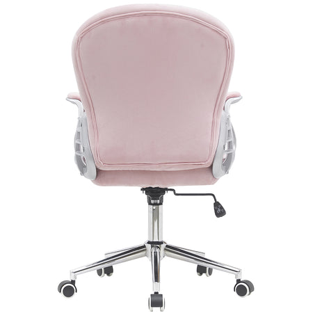 Sedia da Ufficio Elegante in Velluto Rosa Poltrona Imbottita da Scrivania con 5Ruote