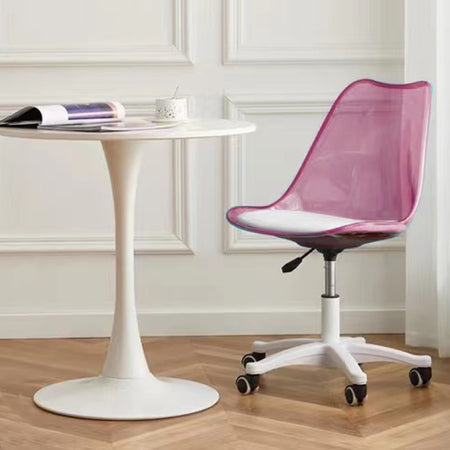 Sedia Scrivania Ufficio 5 ruote e Schienale Trasparente Poltroncina Moderna Rosa