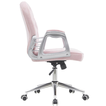 Sedia da Ufficio Elegante in Velluto Rosa Poltrona Imbottita da Scrivania con 5Ruote