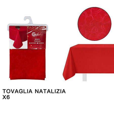 Tovaglia Natalizia Tessuto Rosso Tinta Unita Natale Capodanno 6 Posti 140x180cm