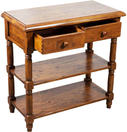 Biscottini Tavolino Country in legno massello di tiglio finitura noce L80xPR38xH80 cm. Made in Italy