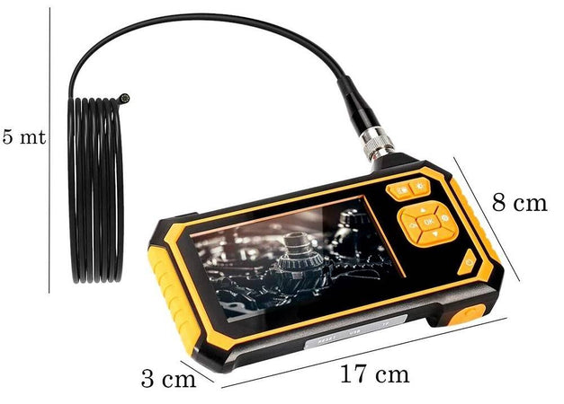 Telecamera Endoscopica 5 Mt Monitor Sonda 4.3 Pollici Videocamera Impermeabile