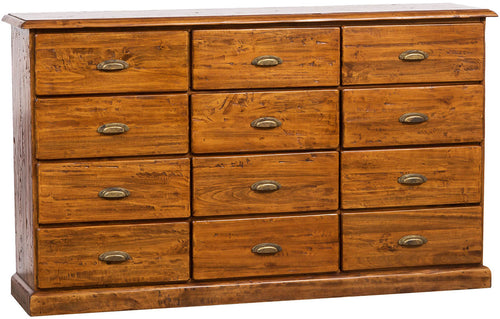 Biscottini Cassettiera Country in legno massello di tiglio finitura noce L170xPR40xH100 cm. Made in Italy