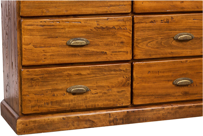 Biscottini Cassettiera Country in legno massello di tiglio finitura noce L170xPR40xH100 cm. Made in Italy