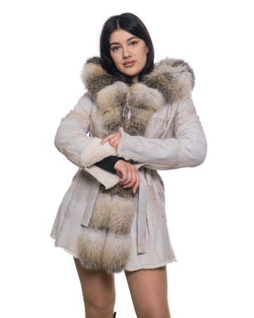 Sofia - Giacca Donna Avorio in vera pelliccia