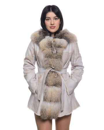 Sofia - Giacca Donna Avorio in vera pelliccia
