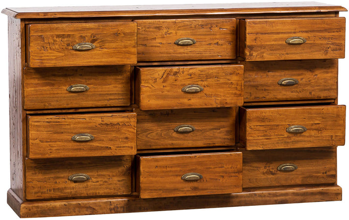 Biscottini Cassettiera Country in legno massello di tiglio finitura noce L170xPR40xH100 cm. Made in Italy