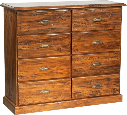 Biscottini Cassettiera Country in legno massello di tiglio finitura noce L116xPR41xH100 cm. Made in Italy