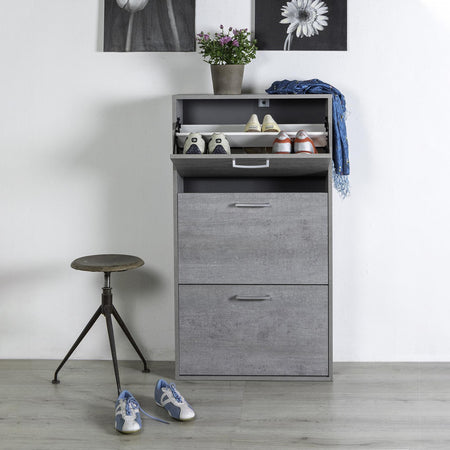 Scarpiera doppia profondità in legno finitura cemento "Made in Italy" h 120 cm