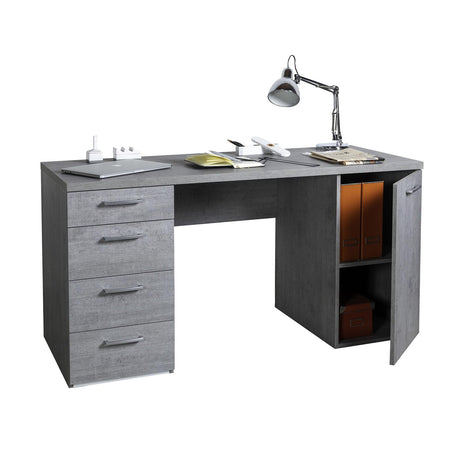 Scrivania con 5 cassetti, postazione porta PC da ufficio e cameretta 140 cm Made in Italy