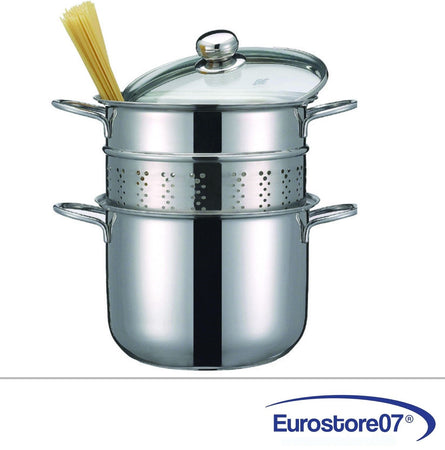PASTAIOLA HOTPOT IN ACCIAIO INOX 18/10 ANCHE INDUZIONE COPERCHIO VETRO- cm.20