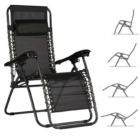 Sedia Sdraio Cordonata Gravità Zero Reclinabile Pieghevole Poggiatesta Nero