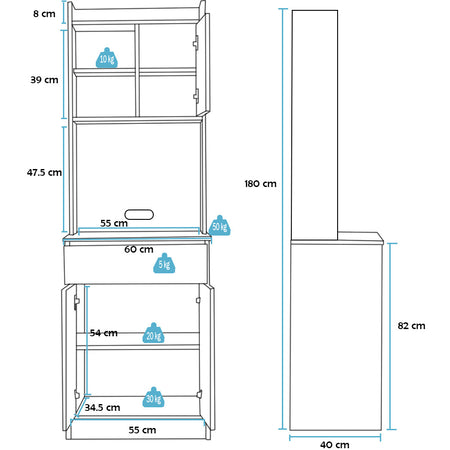 Armadio da Cucina Alto Credenza Multiuso Mobile Salvaspazio Bianco e Quercia