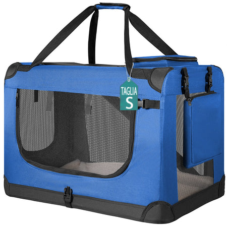 Borsa Trasportino Animali Domestici Pieghevole 50x34 H 36cm Cani e Gatti Blu