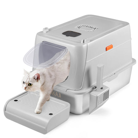 Lettiera per Gatti in Acciaio 35 L con Filtro Antiodore e Pedaliera Anti Sabbia