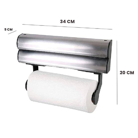 Porta Rotoli da Cucina 3in1 con Taglierino Acciaio da Parete Carta Pellicola Alluminio