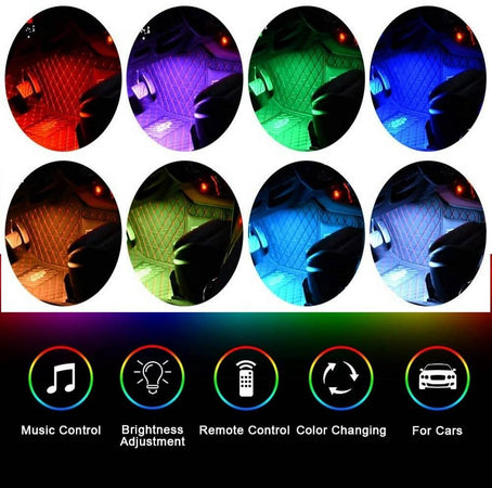 Striscia Per Auto 48 Led Rgb 4 Barre 8 Colori Modalità Musica Con Telecomando